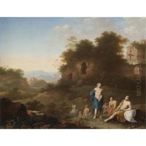 Diana And Her Nymphs Resting In An Italianate Landscape