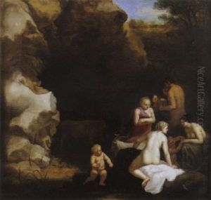 Nymphes Et Un Satyre Dans Un Paysage by Johan van Haensbergen