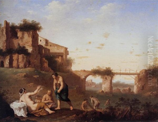 An Italianate Landscape With Nymphs Bathing - view 1