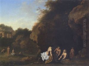 Badende Frauen An Einem Wasser by Johan van Haensbergen