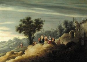 Nymphs By Classical Ruins In A Landscape by Johan van Haensbergen