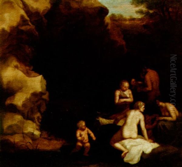 Nymphs, Putti And Satyr With Cattle Near The Entrance Of A Grotto - view 1