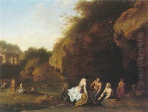 Nymphs Bathing By A Grotto by Johan van Haensbergen