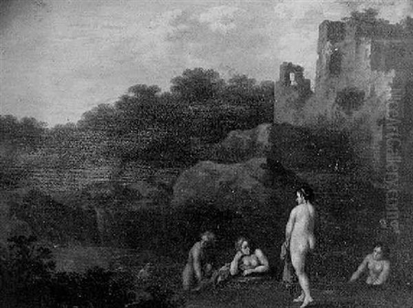 Nymphe Au Bain Dans Un Paysage De Ruines Dans La Campagne Romaine - view 1