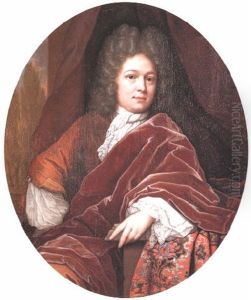 Portrait Of A Gentleman, Seated Three-quarter Length, Wearing A Plum Colored Cape