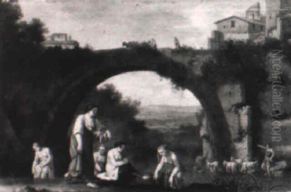 Nymphes Au Bain Pres D'un Pont - view 1