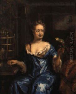 Interior Med Ung Dam Och Papegoja by Johan van Haensbergen