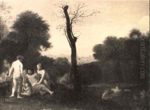 Classical Landscape With Nymphs And Satyrs Bathing by Johan van Haensbergen