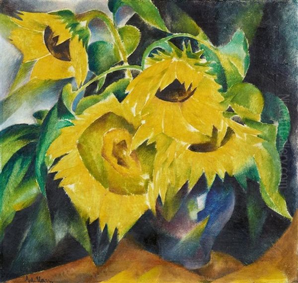 Sonnenblumen In Blauer Vase - view 1