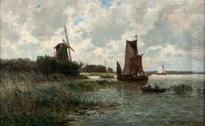 Paisaje Holandes Con Barcos Y Molino Paisaje Holandes Con Barcos Y Molino
