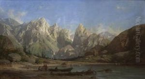 Paisaje De Alta Montana Con Pescadores