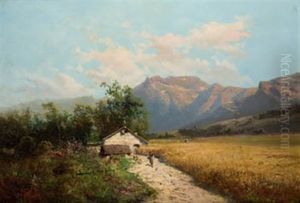 Paisaje Montanoso, Casa Y Campo De Cereales by Carlos de Haes