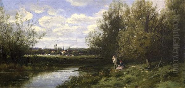 Paisaje Con Rio Y Personajes - view 1