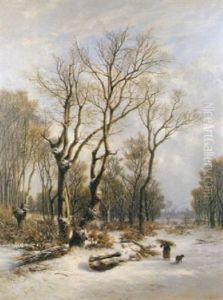 Bosque Nevado Con Lenadora by Carlos de Haes