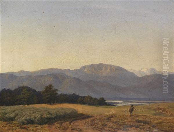 Voralpenlandschaft Mit Hirte Und Schafsherde - view 1
