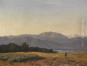 Voralpenlandschaft Mit Hirte Und Schafsherde