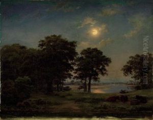 Alsterwiesen Mit Blick Auf St. Johanniskirche In Eppendorf, Hamburg by Johann Georg Haeselich