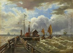 Marine Mit Pier Und Schiffen Im Sturm by Carl (Baron von) Hafften