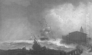 Dreimaster In Sturmischer See by Carl (Baron von) Hafften