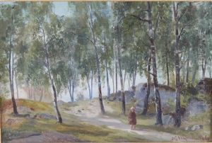 Flicka Gar Genom Bjorkdunge by Axel Gillis Hafstrom