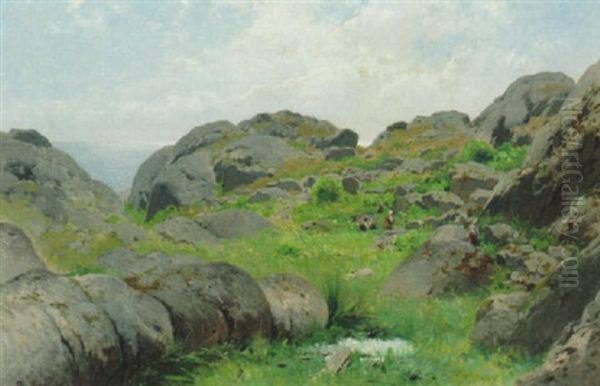 Klippigt Kustlandskap Med Figurer - Sommarbild Fran Bohuslan - view 1
