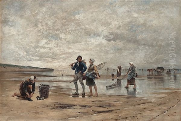 Shellfish Fishing At Low Tide, Scene From Normandy - view 1
