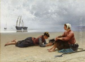 Vilande Musselplockerskor by August Vilhelm Nikolaus Hagborg