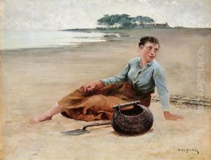 Musselplockerska Pa Strand by August Vilhelm Nikolaus Hagborg