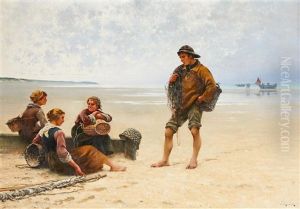 Ostronplockare Pa Stranden I Bretagne by August Vilhelm Nikolaus Hagborg