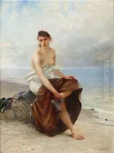 Kvinna Vid Strandkanten by August Vilhelm Nikolaus Hagborg