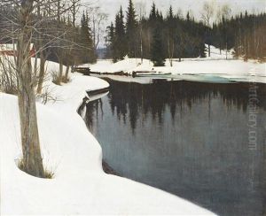 Vattenspegel I Vinterskrud by August Vilhelm Nikolaus Hagborg