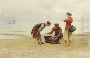 Ostronplockerskor Och Fiskare by August Vilhelm Nikolaus Hagborg