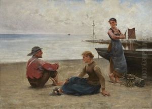 Pa Stranden I Bretagne by August Vilhelm Nikolaus Hagborg