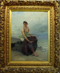 Femme De Pecheur Sur Un Rocher by August Vilhelm Nikolaus Hagborg