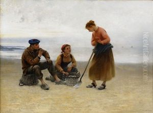 Musselplockerskor Pa Stranden by August Vilhelm Nikolaus Hagborg