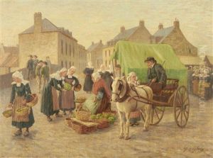 Market In Brittany by August Vilhelm Nikolaus Hagborg