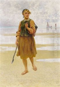 Ostronplockerska, Bretagne by August Vilhelm Nikolaus Hagborg