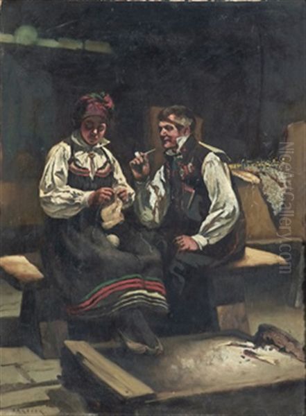 Allmogeinterior Med Par I Folkdrakt - view 1