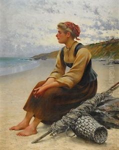 Ostronplockerska Pa Stranden by August Vilhelm Nikolaus Hagborg