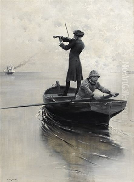Violoniste Rejoignant Un Navire, En Grisaille - view 1