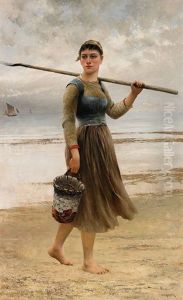 Ostronplockerska Pa Stranden by August Vilhelm Nikolaus Hagborg