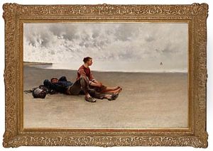 Par Pa Stranden I Bretagne by August Vilhelm Nikolaus Hagborg