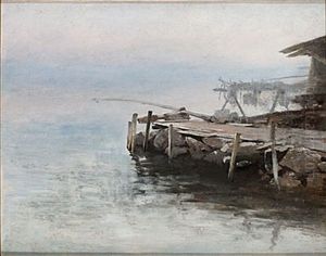 Studie Av Brygga Vid Stilla Vatten by August Vilhelm Nikolaus Hagborg