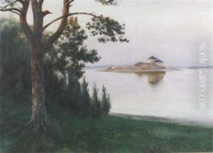 Dalaro Skans I Aftonsol by August Vilhelm Nikolaus Hagborg
