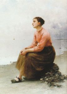 Fiskarflicka Pa Stranden by August Vilhelm Nikolaus Hagborg