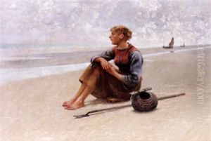 Ostronplockerska Sittande Pa Stranden Ostronplockerska Sittande Pa Stranden
