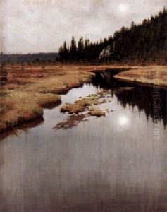 Hostlandskap Med Vattendrag by August Vilhelm Nikolaus Hagborg