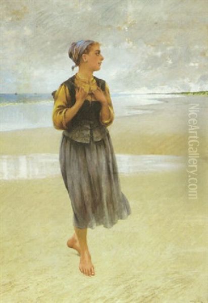 A Breton Girl On The Beach - view 1