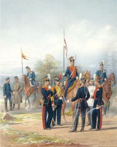 A Group Of Officers, Standard Bearers And Trumpeter From Their Majestiesa" Lifeguards Uhlan Regiments A Group Of Officers, Standard Bearers And Trumpeter From Their Majestiesa" Lifeguards Uhlan Regiments