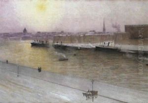 Skeppsbron Och Stockholms Slott En Vinterdag by August Vilhelm Nikolaus Hagborg